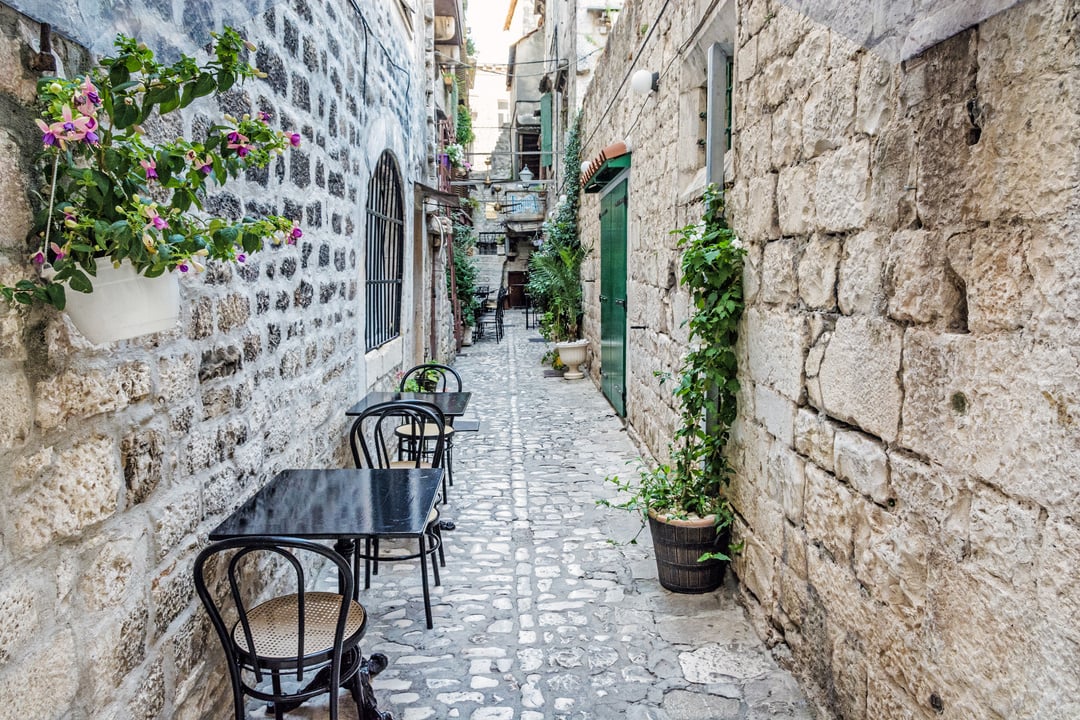 Narrow street in historic Trogir, Croatia